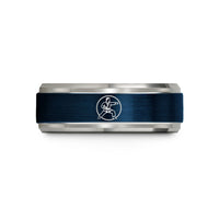women's stylish tungsten ring – blue & gray tungsten karate punch wedding band