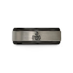 women's tungsten wedding band – black & blue & gray tungsten treeline moon wedding band