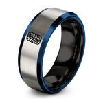 black tungsten ring him – black & blue & silver tungsten tire tread ring