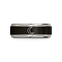 women's tungsten wedding band – black & blue & gray tungsten moon wedding band