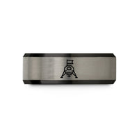 unisex tungsten ring band – black & blue & gray tungsten moon lander flag wedding band