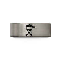 tungsten ring with engraving – blue & grey tungsten camp stove pot wedding band