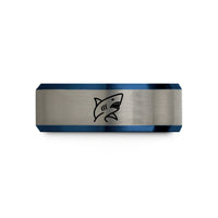 tungsten ring for him – black & blue & gray tungsten great white shark wedding band