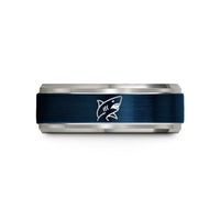 him tungsten band ring – blue & gray tungsten great white shark wedding band