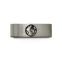 engraved ring for him – blue & gray tungsten the world wedding band
