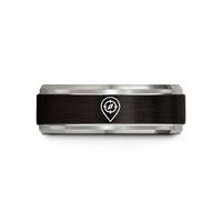 men's step bevel ring – black & blue & silver tungsten waypoint marker compass wedding band