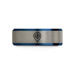 tungsten carbide men's ring – black & blue & gray tungsten waypoint marker compass wedding band