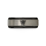 tungsten ring for her – black & blue & gray tungsten luna moth wedding band