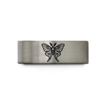 color band for her – black & blue & silver tungsten luna moth wedding band