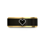 women's tungsten wedding band – black & gold tungsten 8 bit heart wedding band