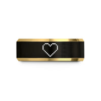 women's tungsten wedding band – black & gold tungsten 8 bit heart wedding band