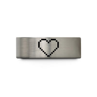 women's tungsten wedding band – blue & gray tungsten 8 bit heart wedding band
