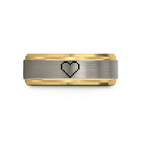 engraved tungsten couple rings – gold & blue & silver tungsten 8 bit heart wedding band