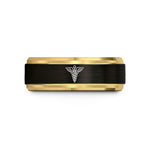 unisex tungsten carbide ring – black & gold tungsten medical staff emblem wedding band