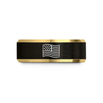 men's tungsten wedding ring – black & gold tungsten distressed flag wedding band