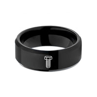 men's comfort fit ring – black tungsten hex bolt wedding band