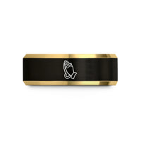 black wedding band him – black & gold tungsten praying hands wedding band