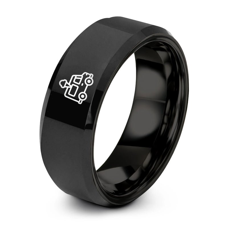 Ice Cream Truck – Tungsten Wedding Band, 8 mm, Black Comfort-Fit Unisex