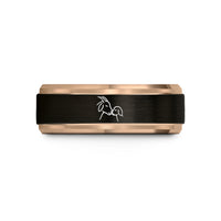 tungsten wedding band him – black & rose gold tungsten goat nuzzle wedding band