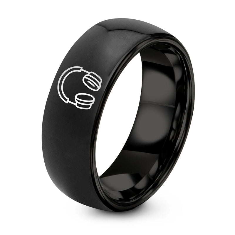 Folded Headphones – Tungsten Wedding Band, 8 mm, Black Comfort-Fit Unisex