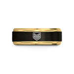rings for him sale – black & gold tungsten chevron badge wedding band