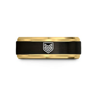 rings for him sale – black & gold tungsten chevron badge wedding band