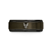 step bevel tungsten ring – gunmetal & black tungsten deer buck wedding band