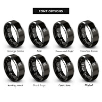 font options for inside engraving on black & silver black widow spider rings