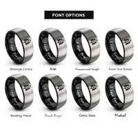 font options for inside engraving on black & grey blaze mark rings