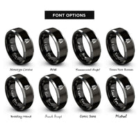 font options for inside engraving on black & grey blaze mark rings