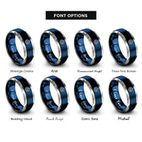 font options for inside engraving on blue & silver bloch sphere rings