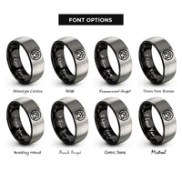 font options for inside engraving on black & gray block formation circle rings