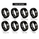 font options for inside engraving on black block formation circle rings