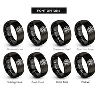 font options for inside engraving on black block formation circle rings