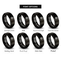 font options for inside engraving on black block formation circle rings