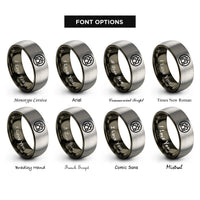 font options for inside engraving on gunmetal & gray block formation circle rings