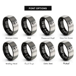 font options for inside engraving on black & gray blood drop rings