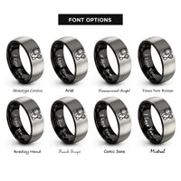 font options for inside engraving on black & gray blood pressure cuff rings