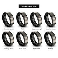 font options for inside engraving on black & grey blood pressure cuff rings