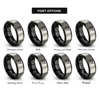 font options for inside engraving on black & silver blood pressure cuff rings