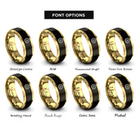 font options for inside engraving on black & gold blossom paw wreath rings