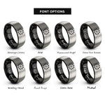 font options for inside engraving on black & gray blossom paw wreath rings