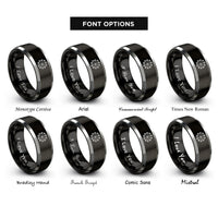 font options for inside engraving on black & grey blossom paw wreath rings