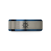men elegant tungsten ring – blue & gray tungsten solar eclipse wedding band