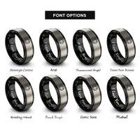 font options for inside engraving on black & silver blue circle rings