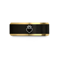 unique blue present ideas – black & gold tungsten heart paw halo wedding band