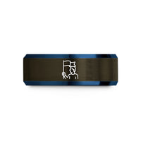 blue themed presents her – gunmetal & blue tungsten human flag wedding band