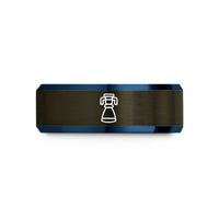 engraved rings for her – gunmetal & blue tungsten rocket engine wedding band