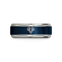 tungsten wedding band him – blue & silver tungsten ram wedding band
