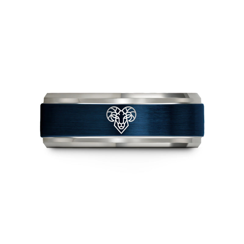 Ram – Tungsten Wedding Band, 8 mm, Gray, Blue Comfort-Fit Unisex
